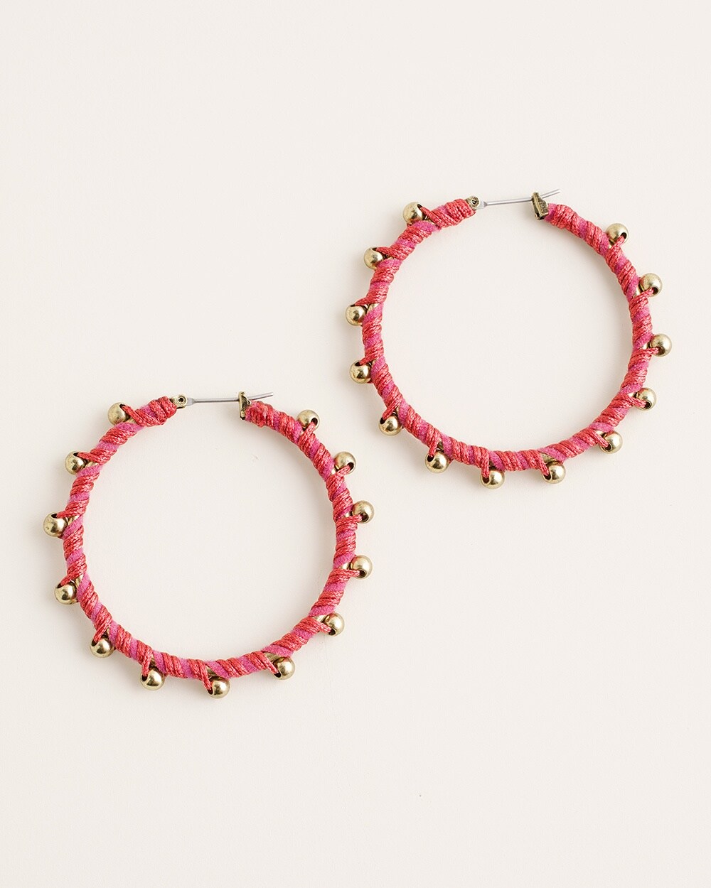 Cherry-Colored Beaded Hoop Earrings