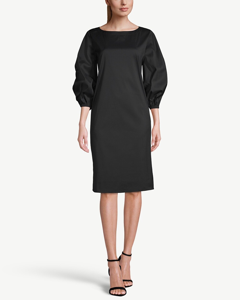 3/4-Sleeve Poplin Black Shirt Dress
