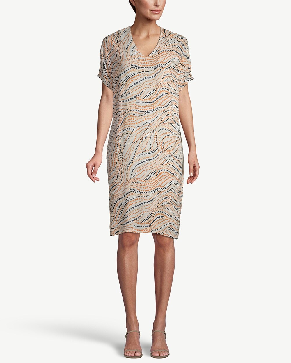 Short-Sleeve V-Neck Printed Wedge Dress