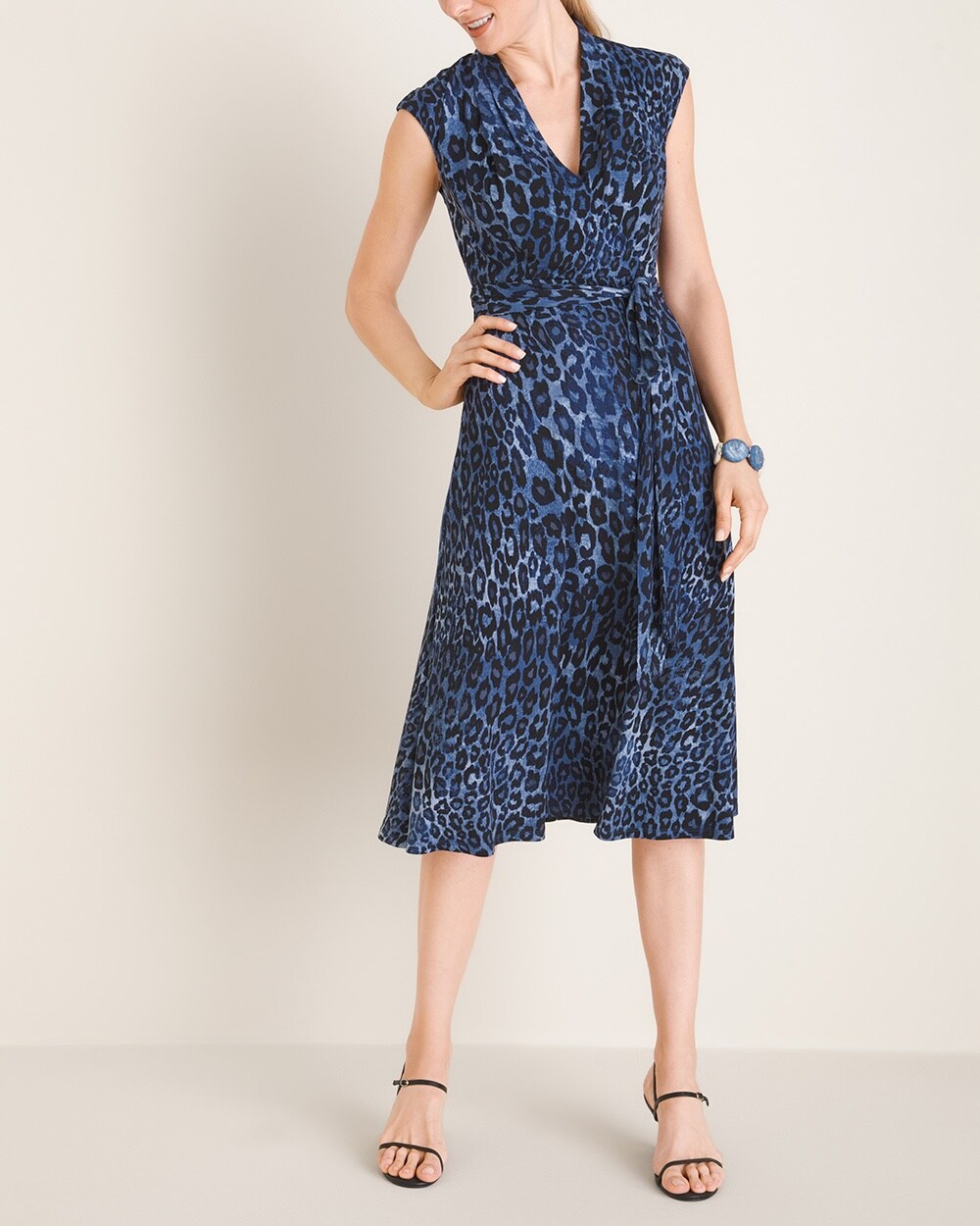 London Times Blue Leopard-Print Dress