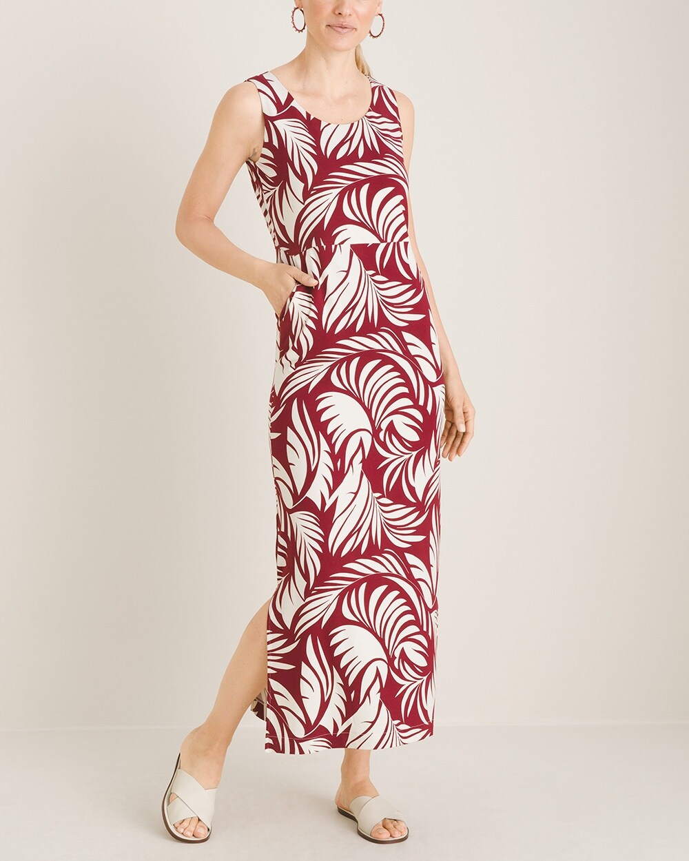Tropical Leaf-Print Maxi Dress