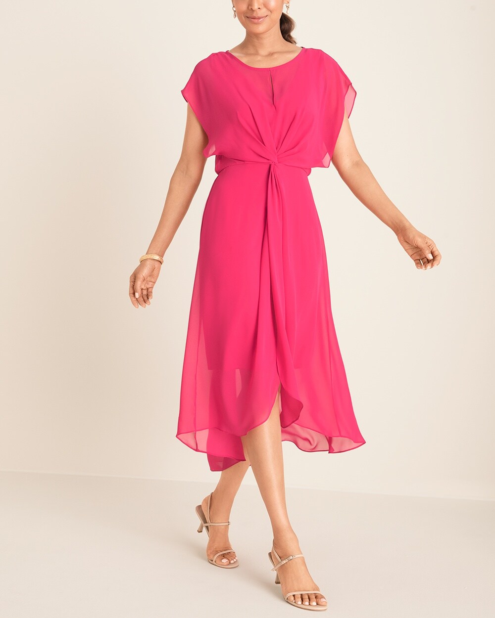Adrianna Papell Pink Chiffon High-Low Midi Dress