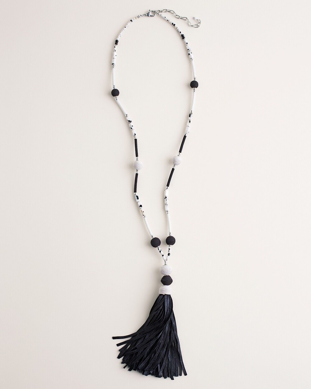 Black-and-White Tassel-Pendant Necklace