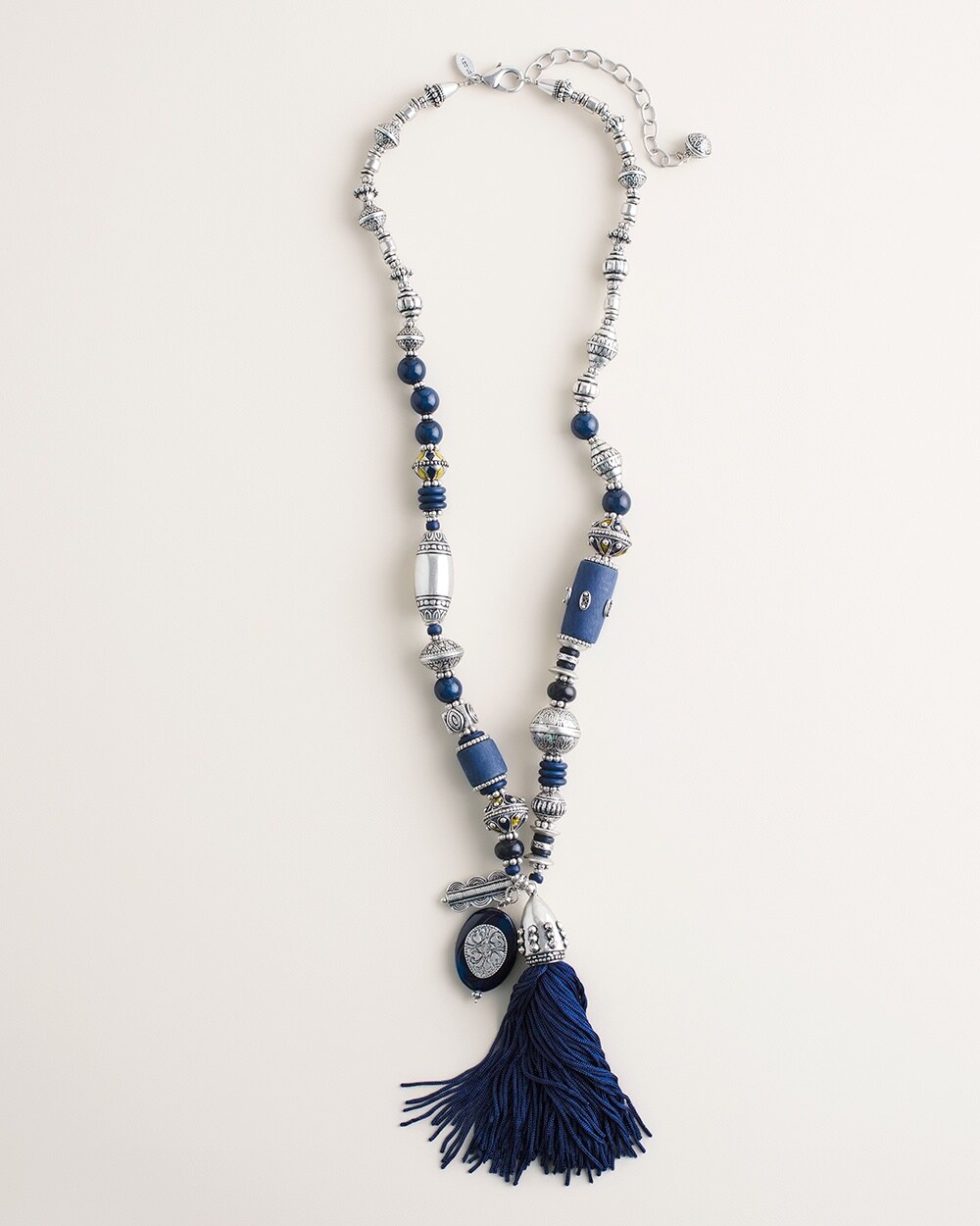 Indigo Long Tassel-Pendant Necklace