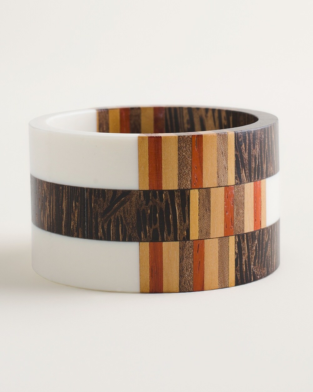 Wide Neutral-Patterned Wood Cuff Bracelet