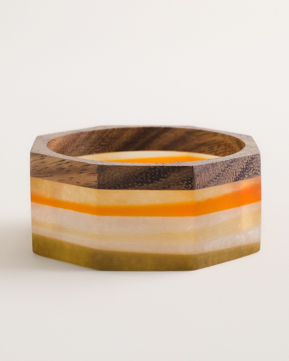 Wide Neutral-Patterned Octagonal Wood Cuff Bracelet