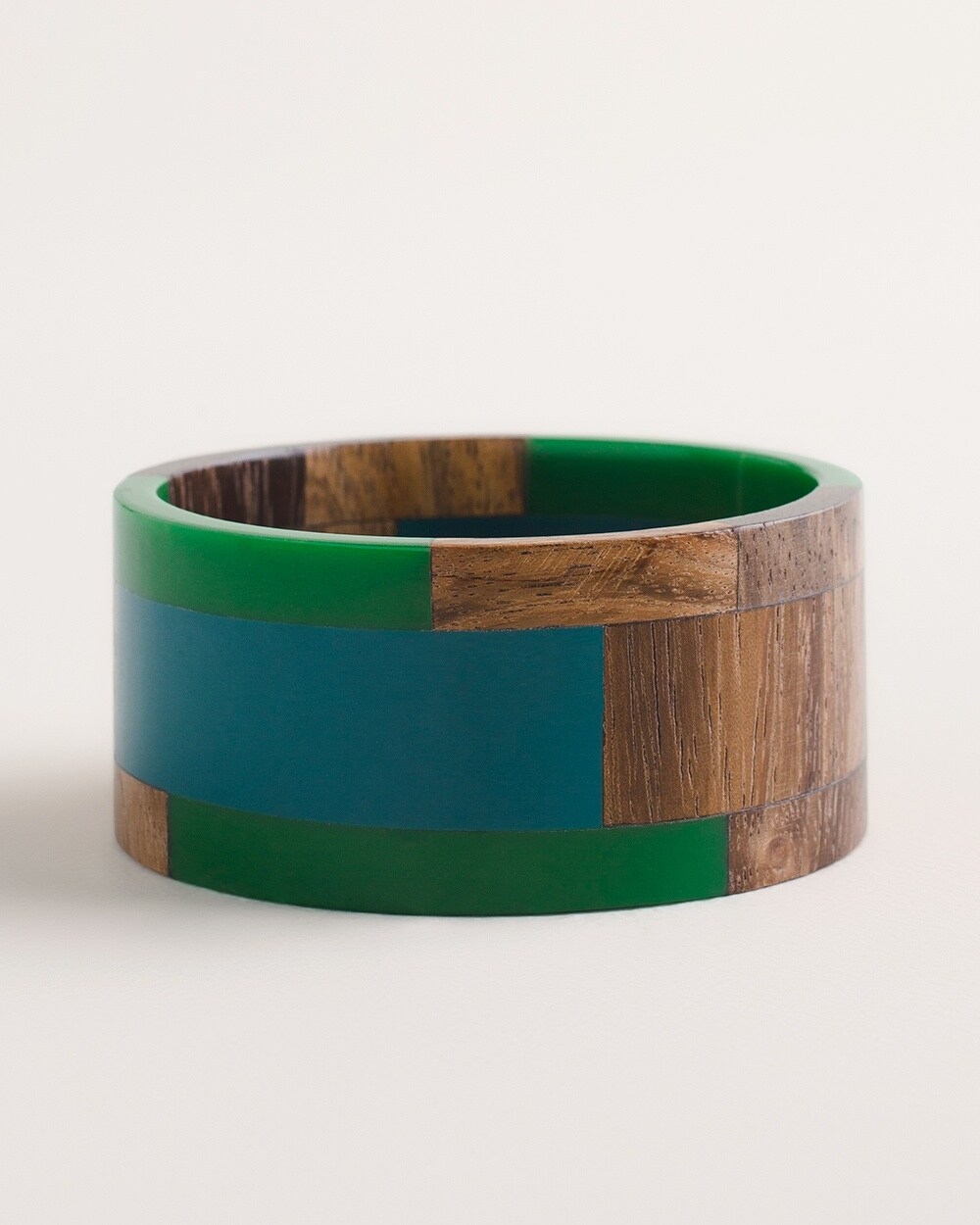 Wide Blue-and-Green Wood Cuff Bracelet