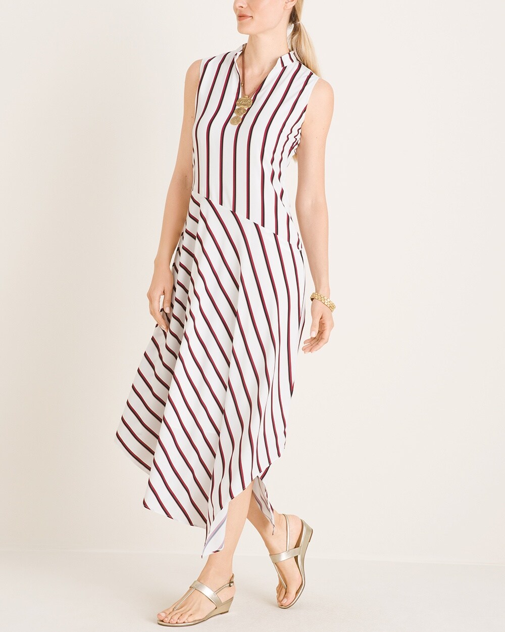 Striped Asymmetrical-Hem Dress