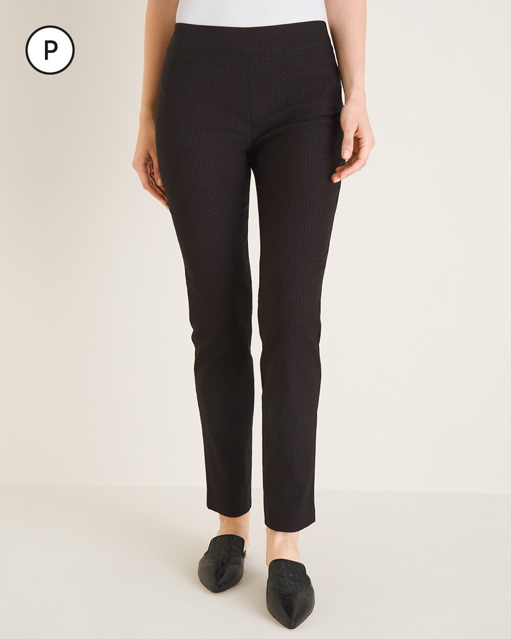 So Slimming Petite Brigitte Geometric-Print Slim Ankle Pants