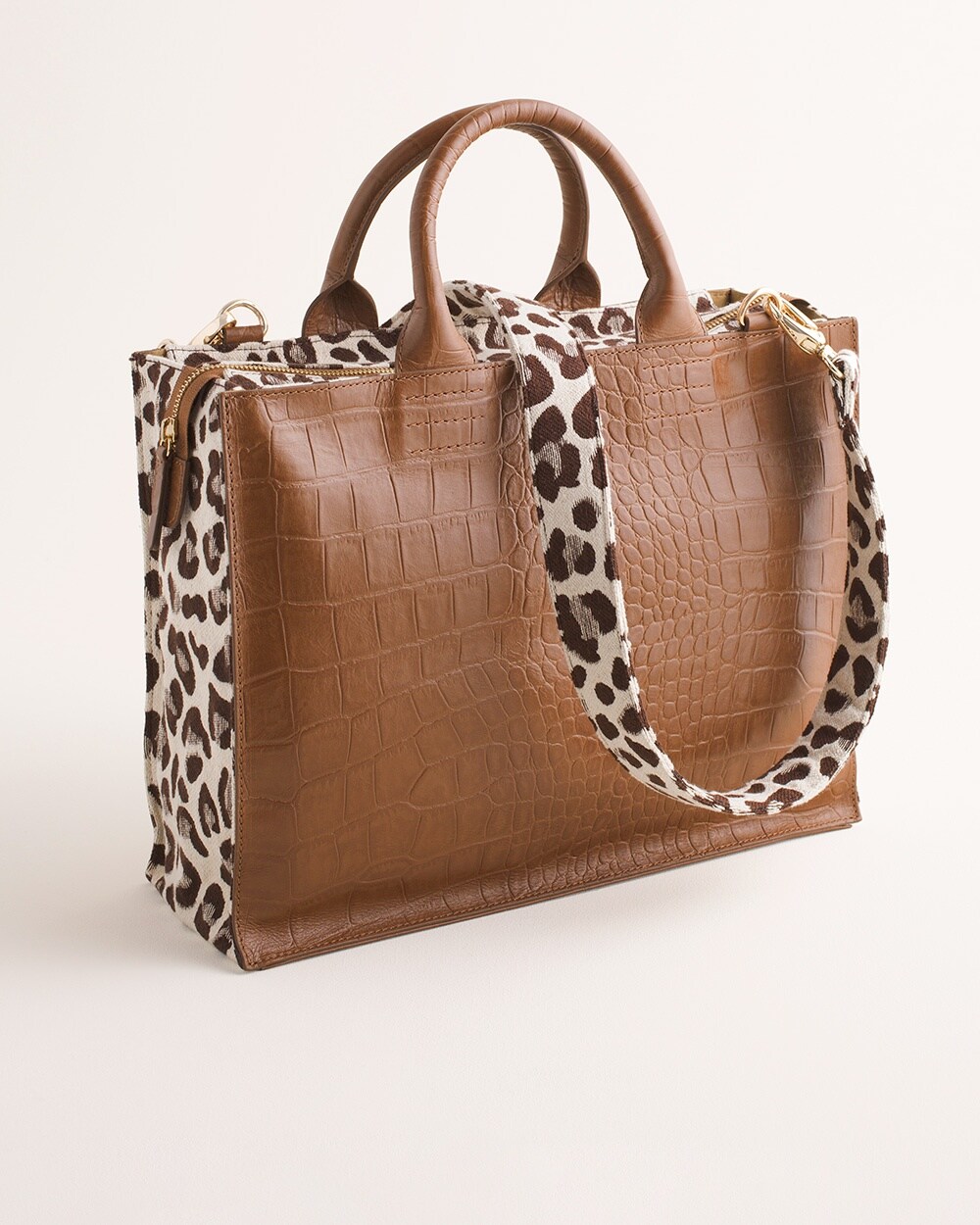 Embossed Leather and Leopard-Print Tote