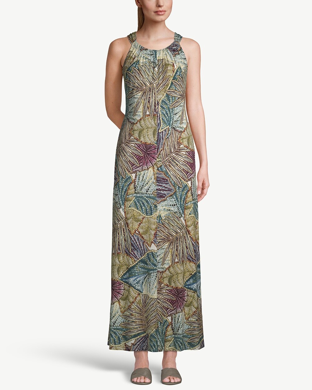 Tropical-Print Halter Maxi Dress