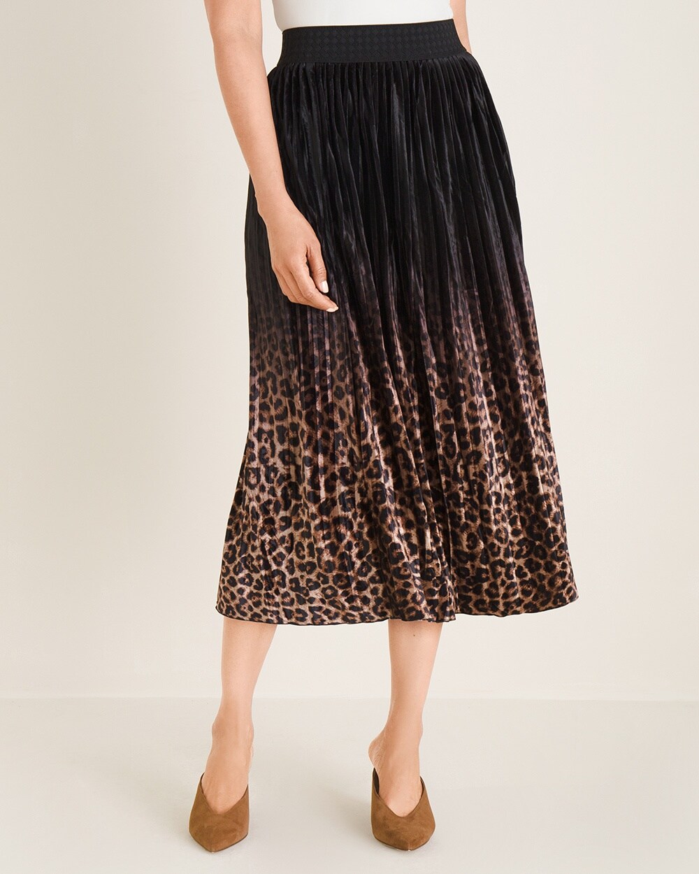 Animal-Print Pleated Midi Skirt