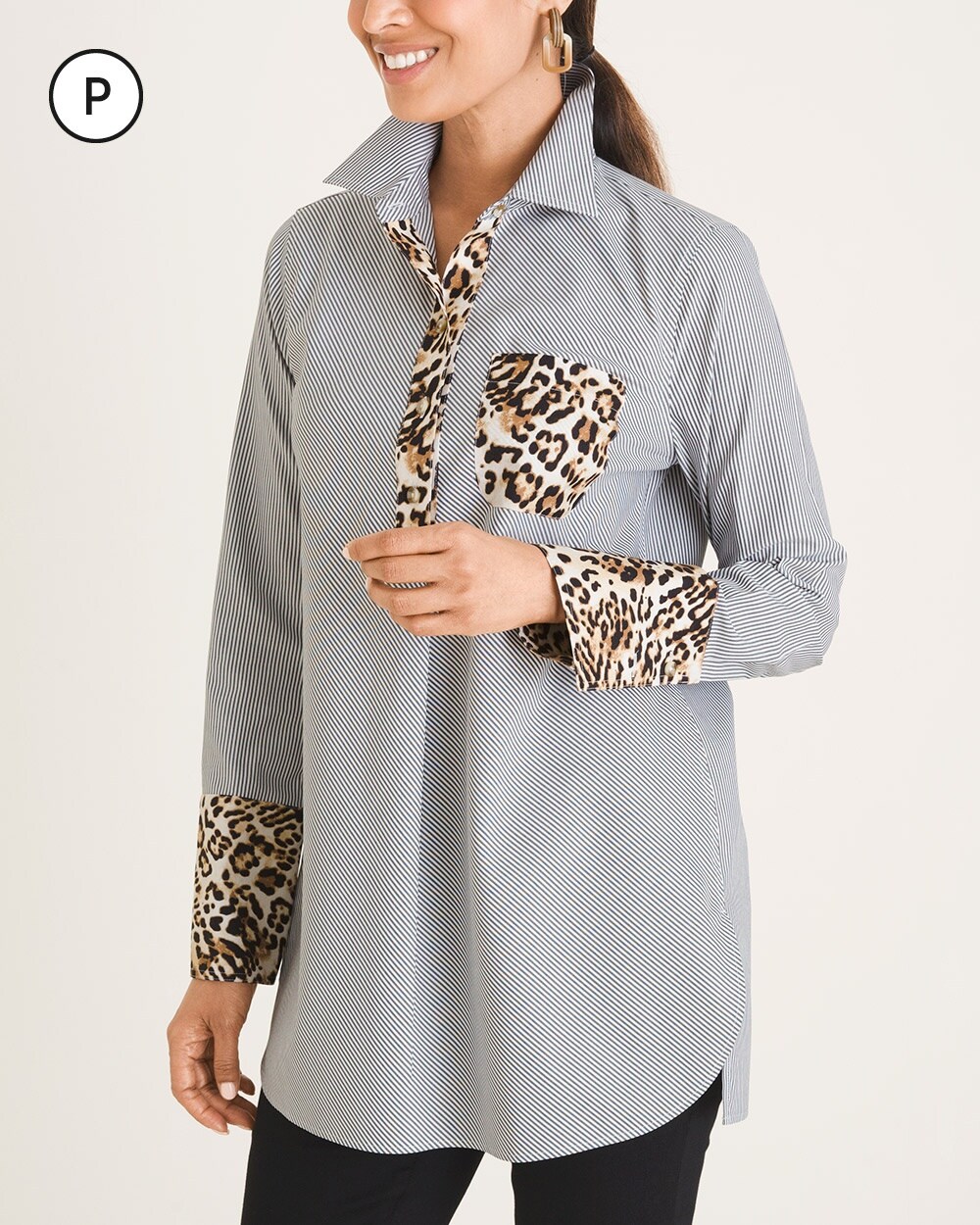 No-Iron All-Seasons Petite Striped and Animal-Print Pullover Tunic