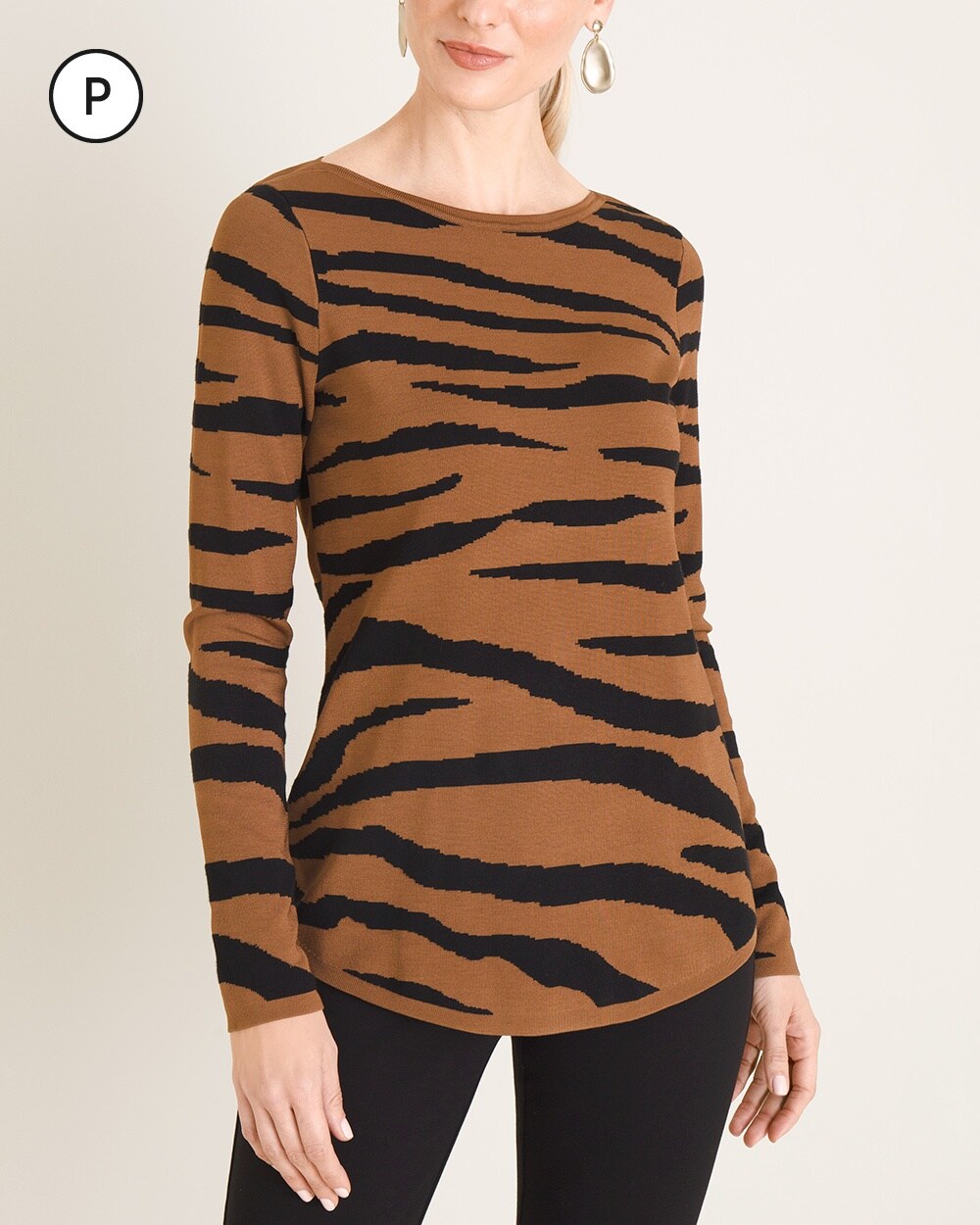 Petite Textured Tiger-Stripe Bateau-Neck Sweater