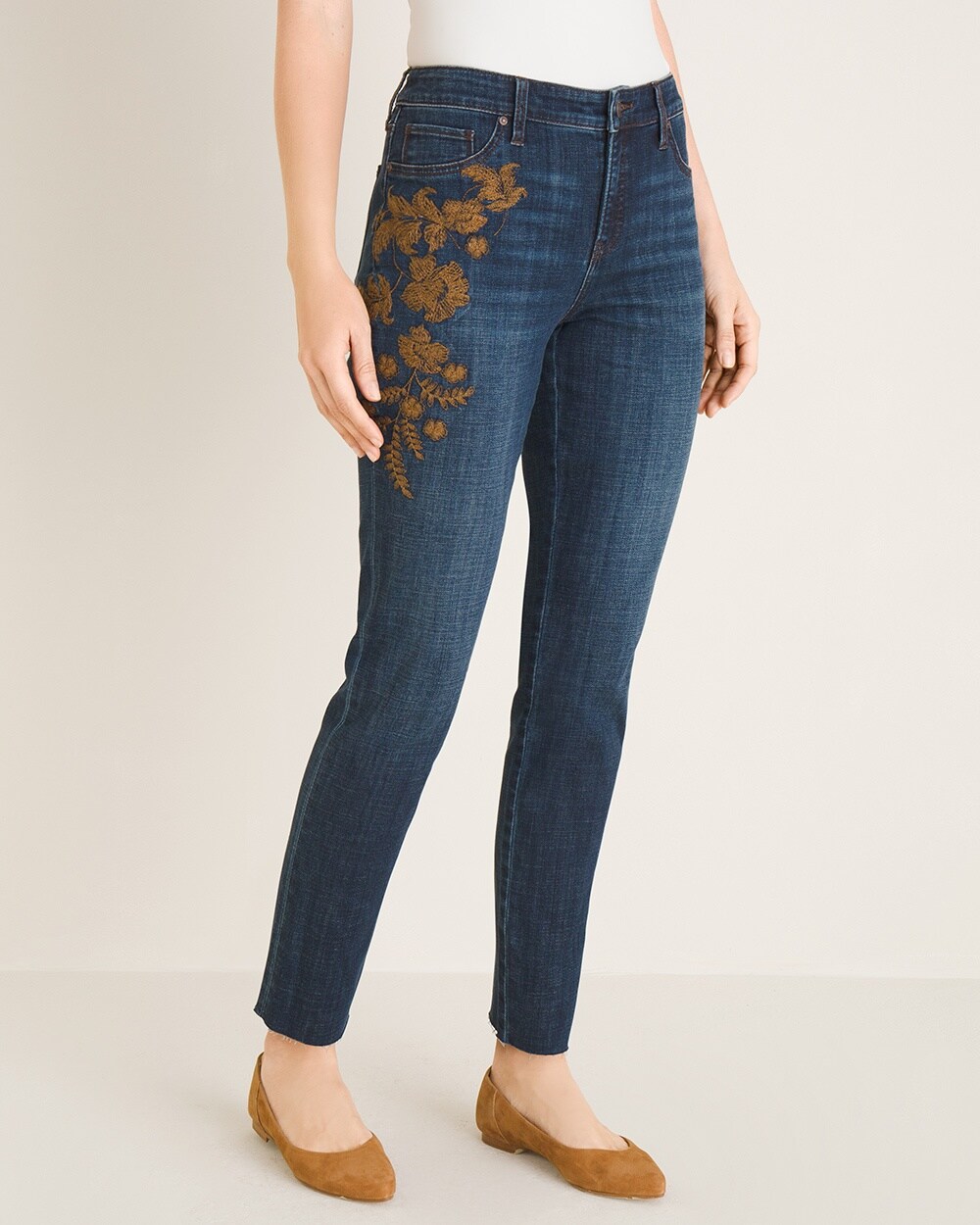 So Slimming Floral-Embroidered Girlfriend Ankle Jeans