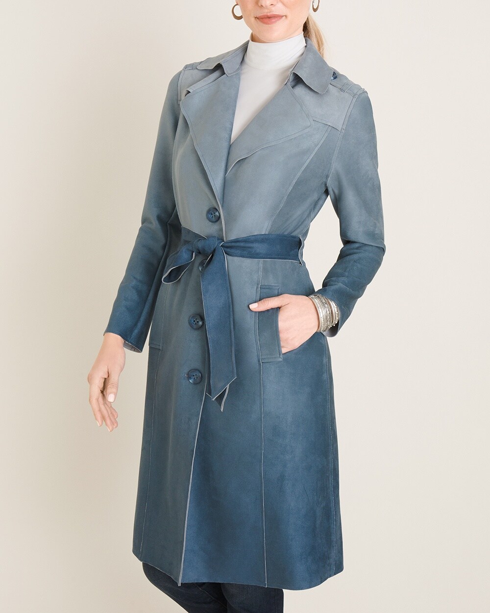 Ombre Faux-Suede Trench Coat