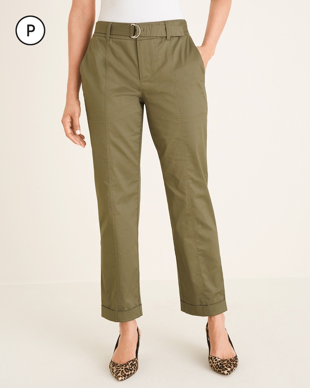 Petite Belted Utility Ankle Pants