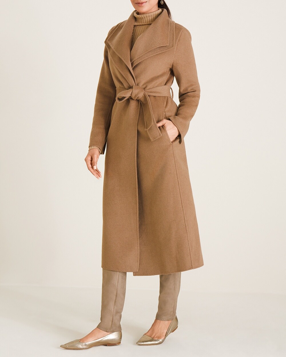 Double-Collar Wool-Blend Wrap Coat
