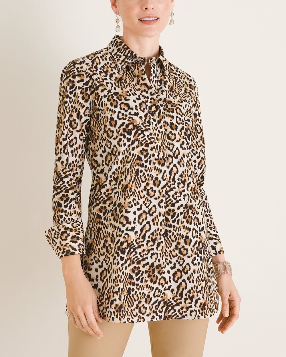 No-Iron Cotton-Blend Cheetah-Print Pullover