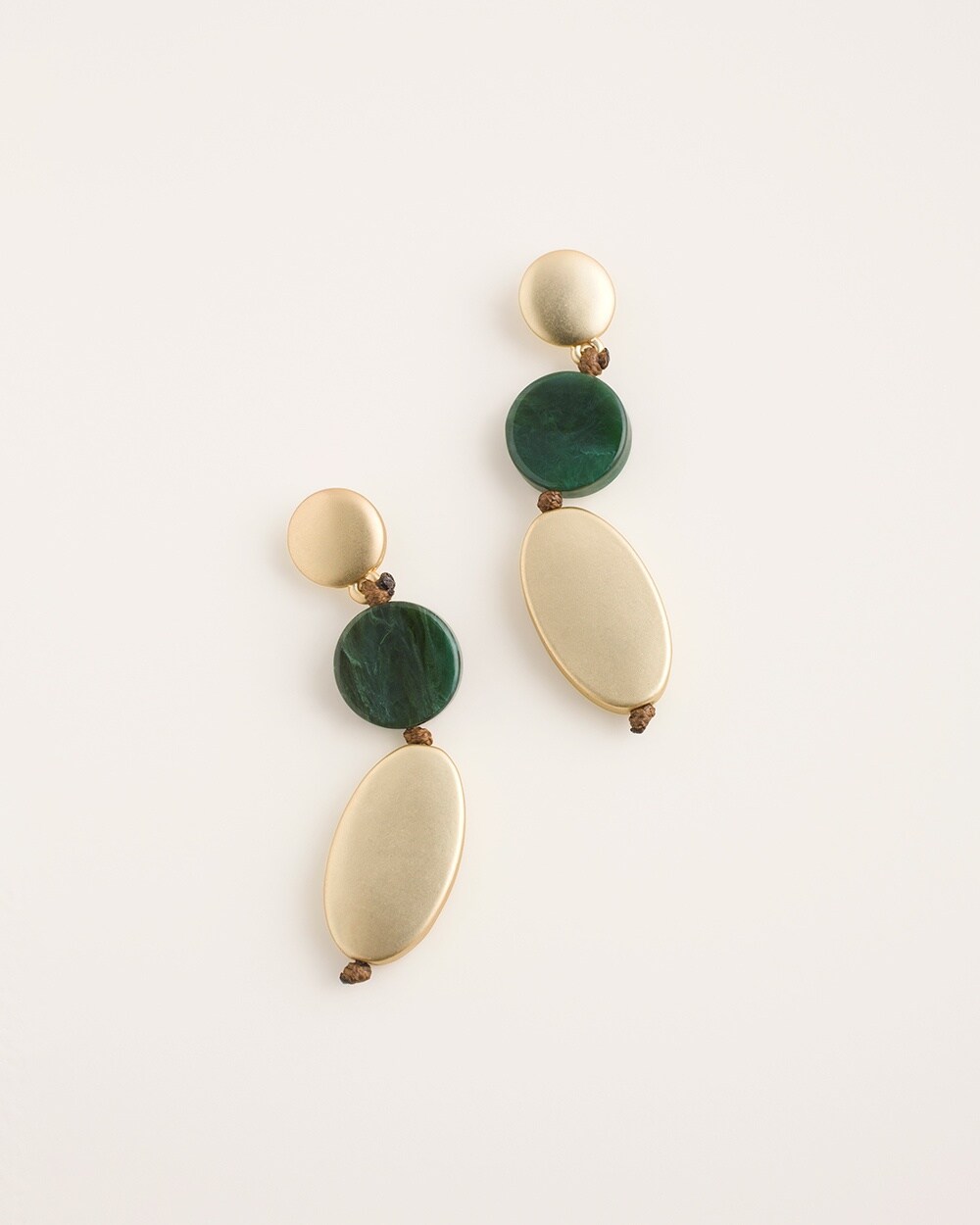 Green and Goldtone Linear Drop Earrings