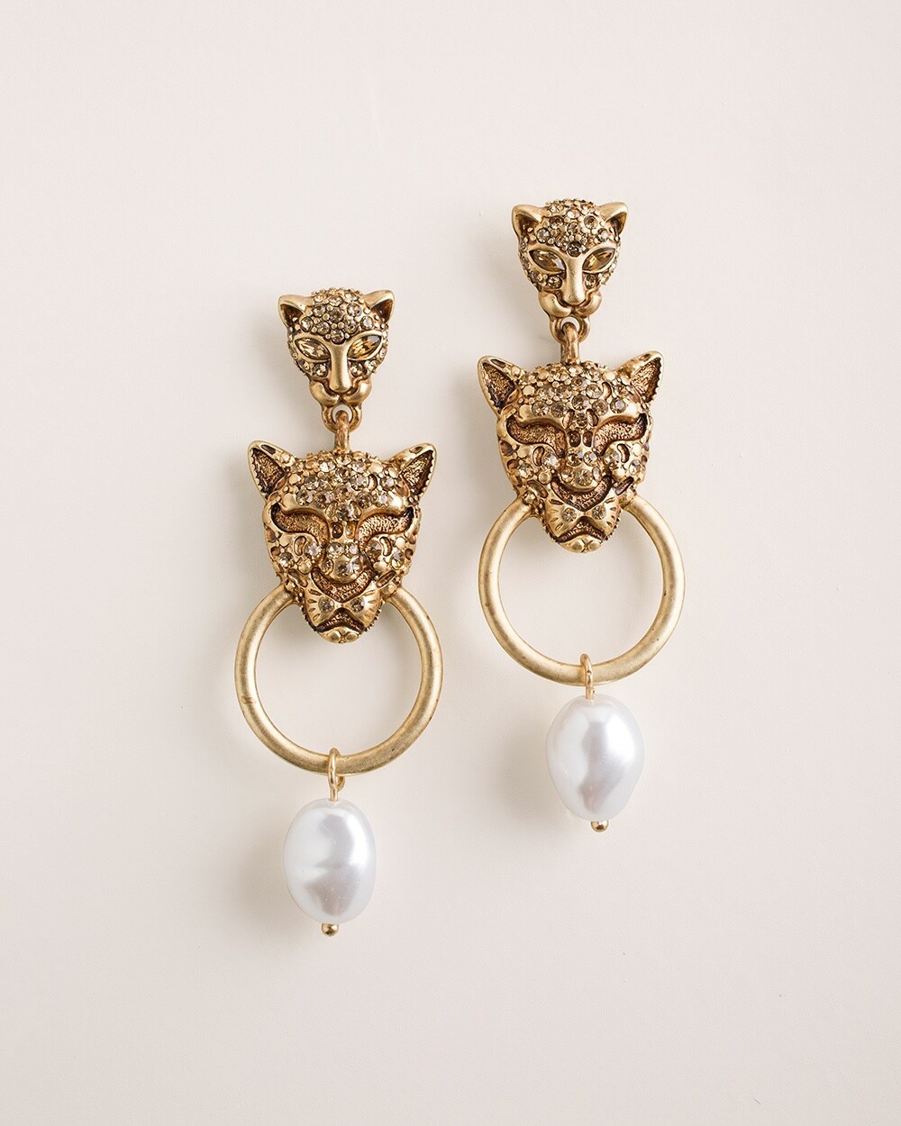 Leopard-Print and Faux-Pearl Drop Earrings