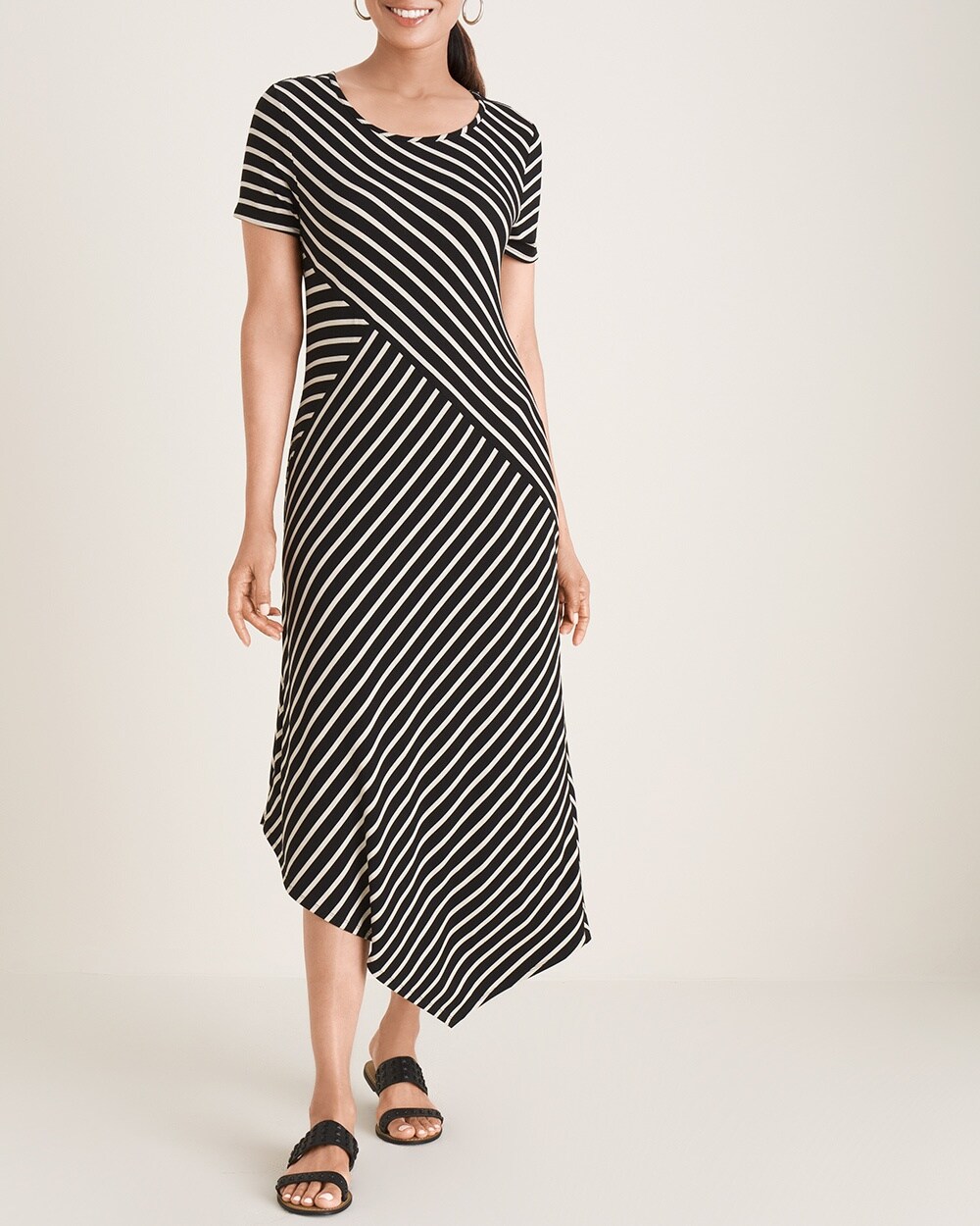 Splice Striped Asymmetrical-Hem Maxi Dress