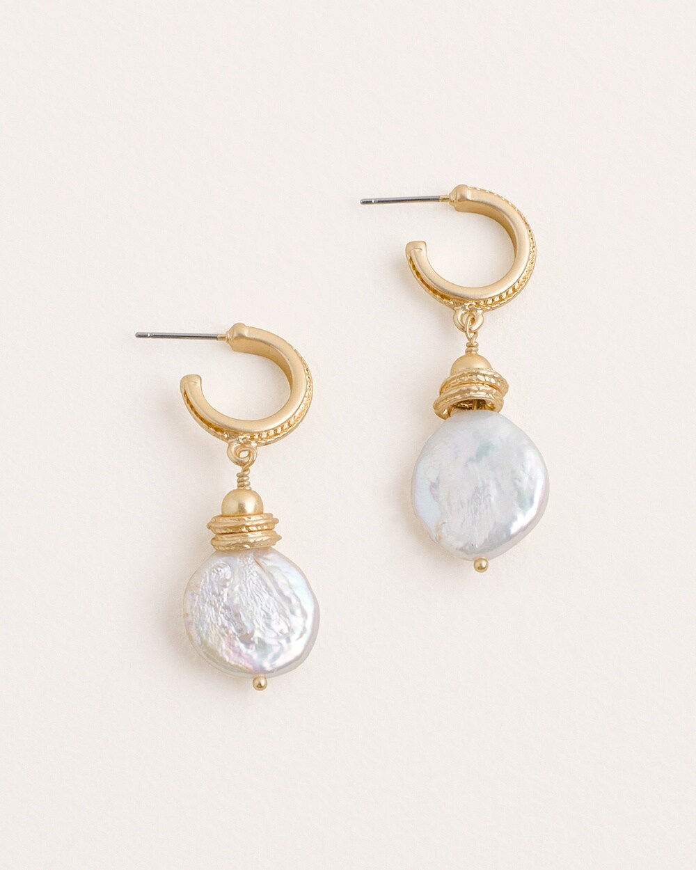 Goldtone Freshwater Pearl Drop-Hoop Earrings