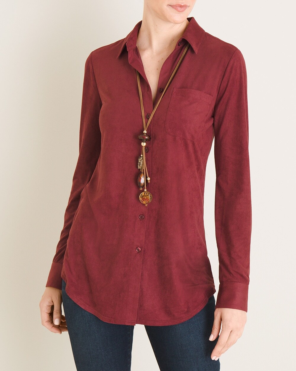 Everyday Faux-Suede Button-Front Shirt
