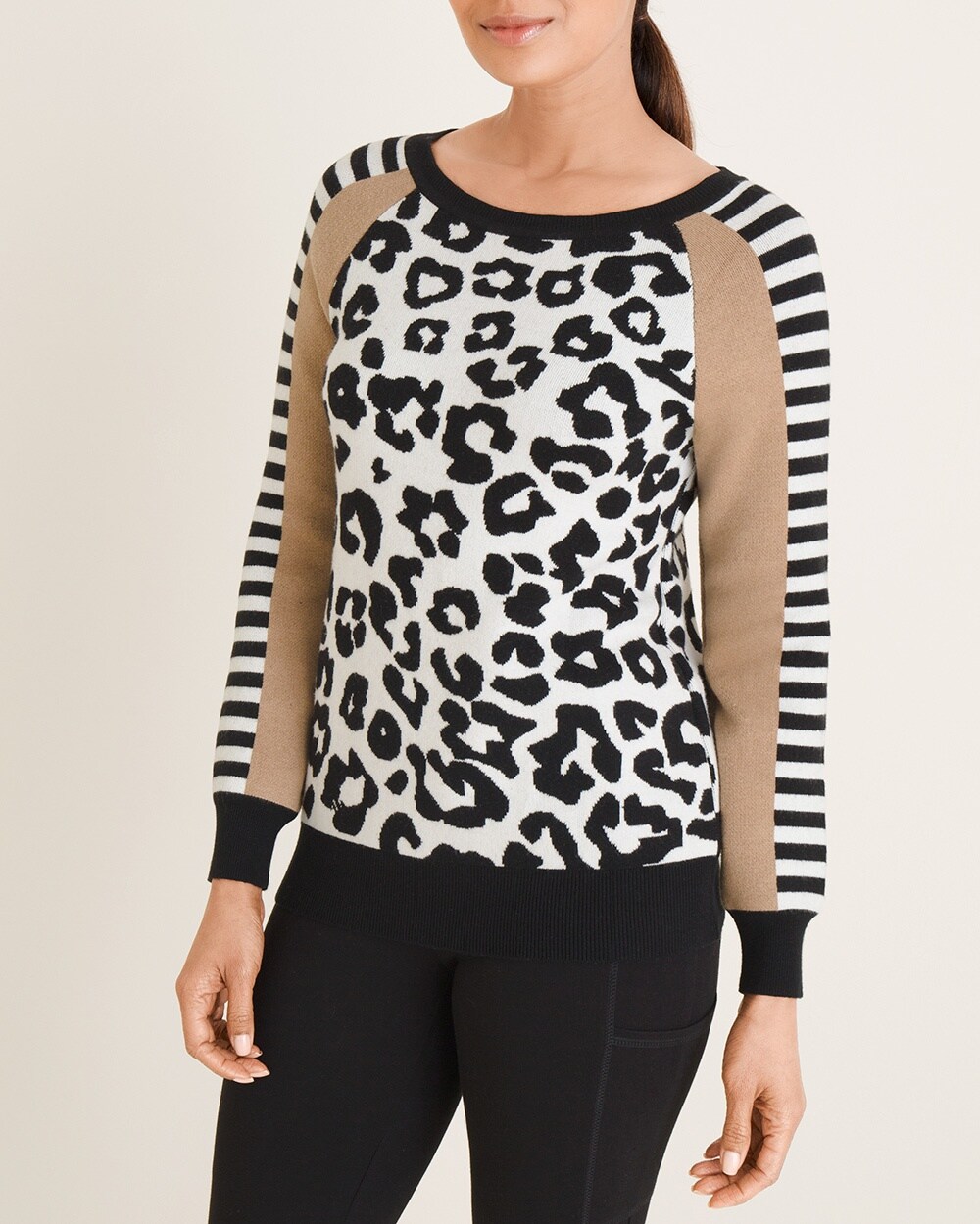 Zenergy Animal-Stripe Mixed-Print Sweater