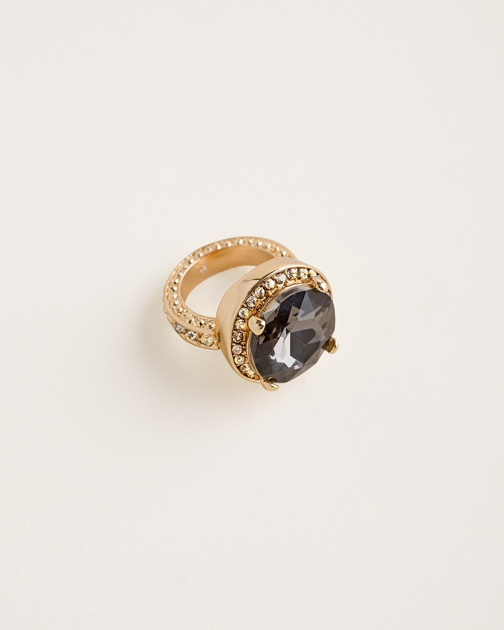 Goldtone Cocktail Ring with Black Stone