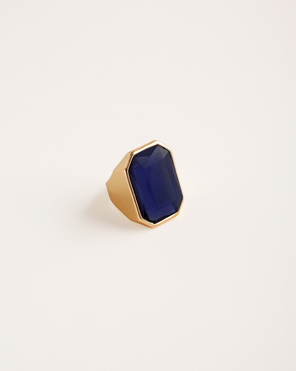 Goldtone Cocktail Ring with Blue Stone