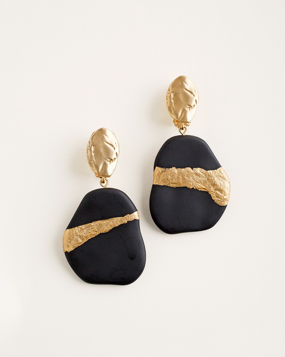 Black and Goldtone Clip-On Chandelier Earrings