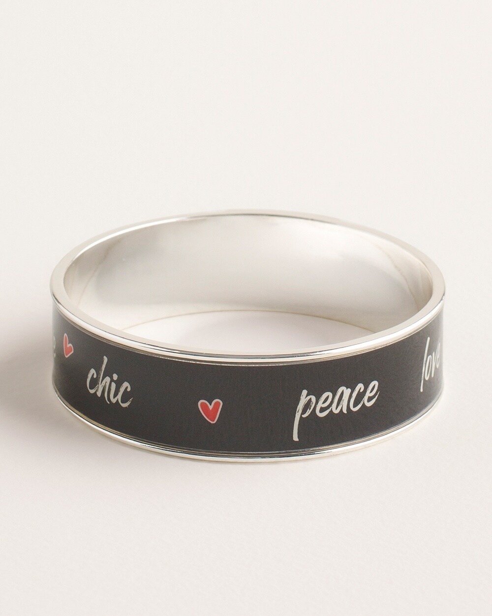 Silvertone Peace Love Chic Cuff Bracelet
