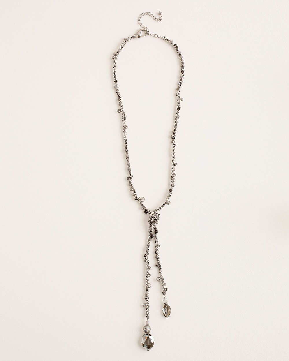 Beaded Silvertone Y-Necklace