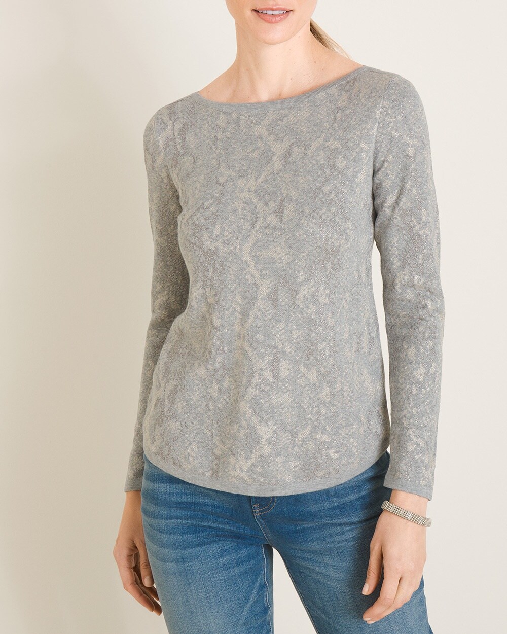 Textured Animal-Print Bateau-Neck Sweater