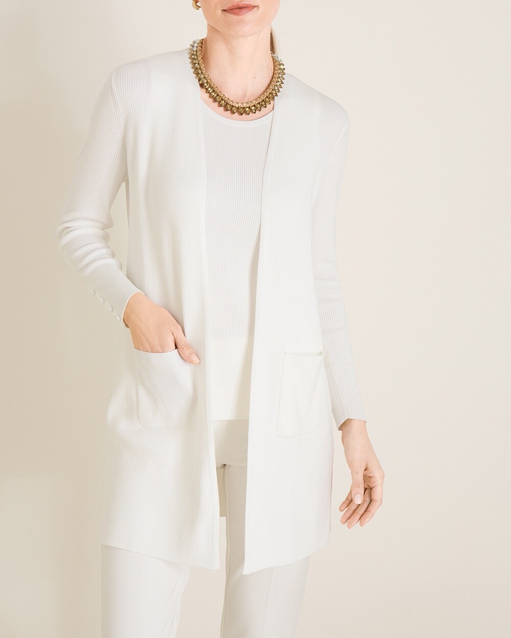 Ribbed Two-Pocket Cardigan Sweater