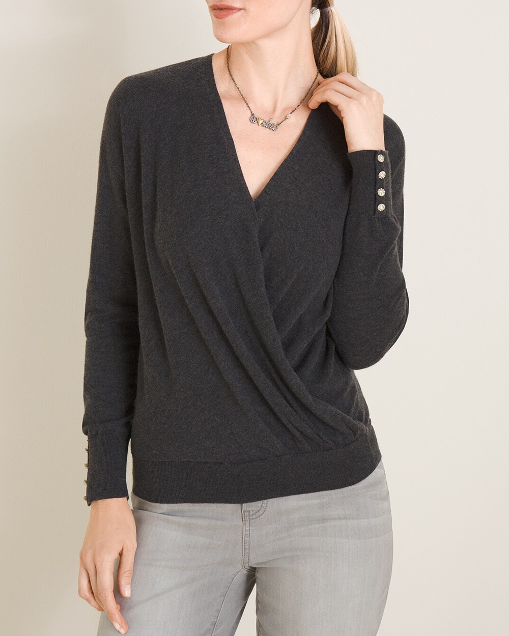 Cashmere-Blend Wrap-Front Sweater