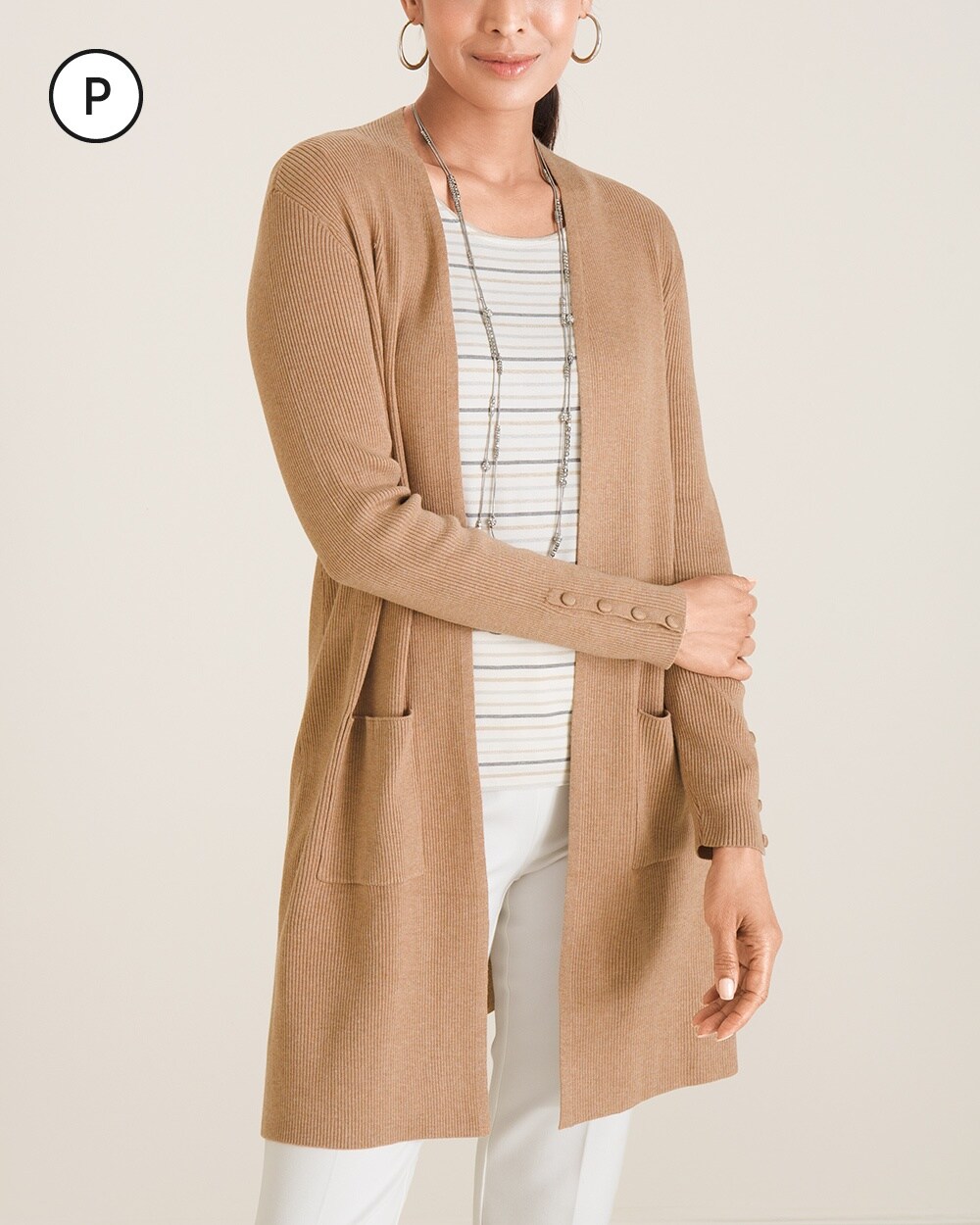 Petite Ribbed Front-Pocket Cardigan Sweater