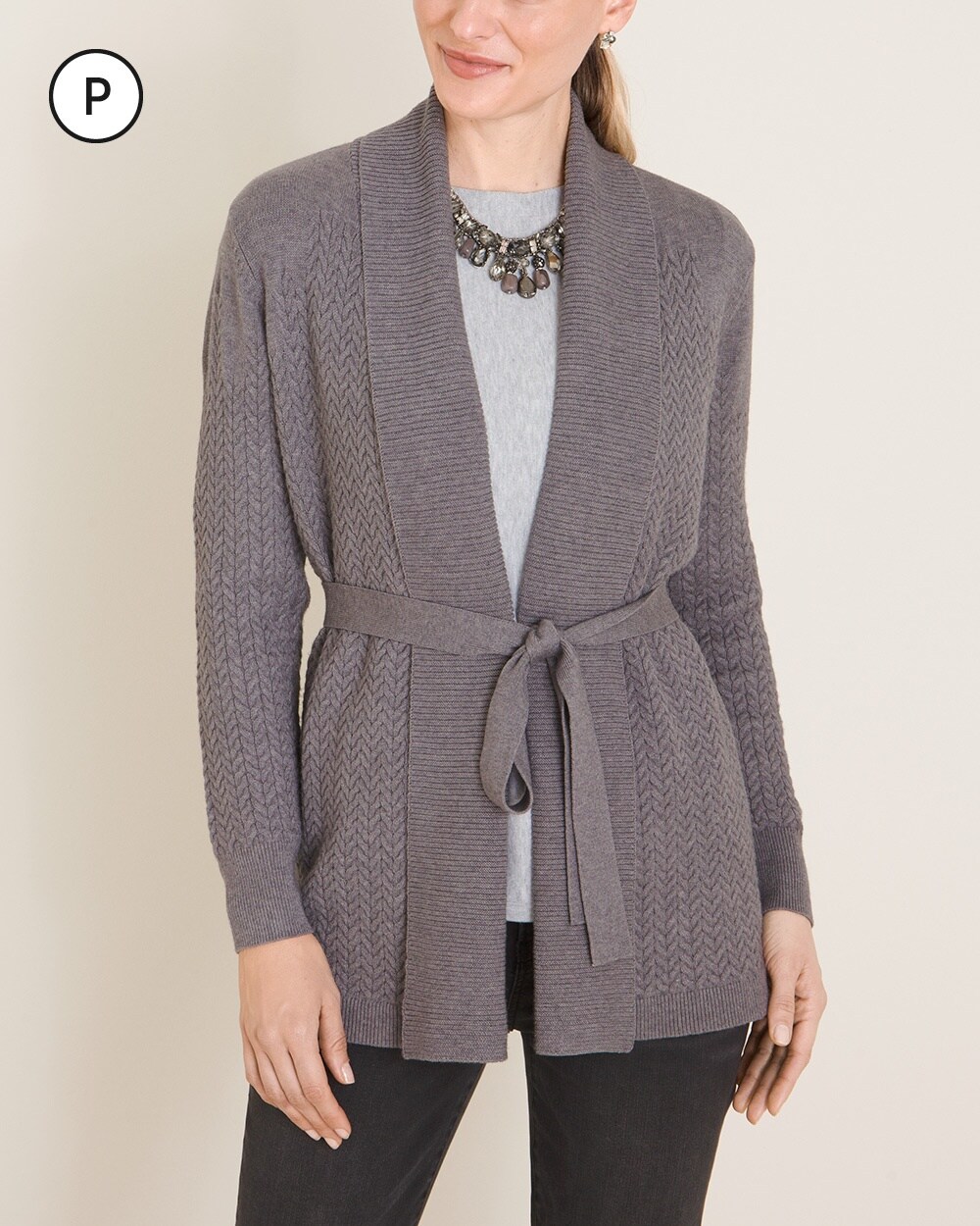 Petite Belted Cable Cardigan Sweater