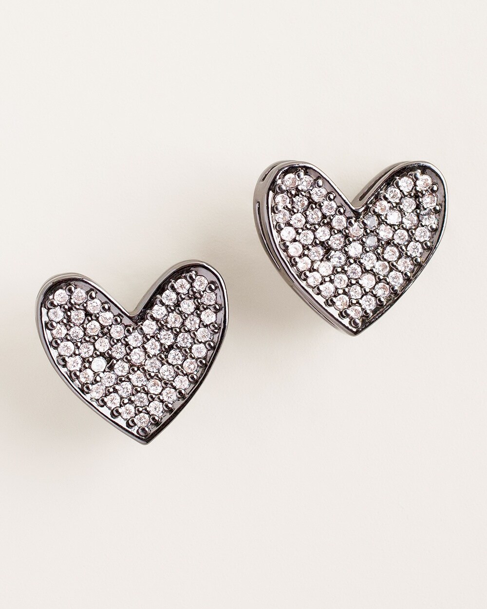 Black Faux-Hematite Heart Stud Earrings