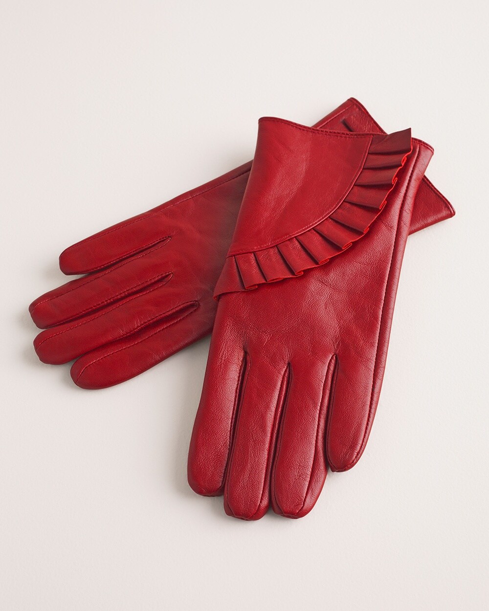 Ruffle-Trimmed Leather Gloves with Technology Finger