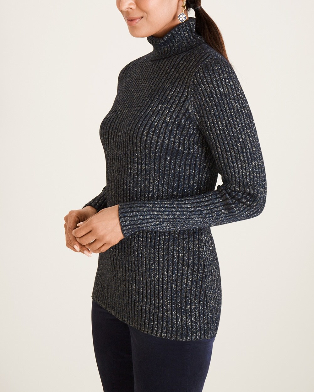 Lurex Ribbed Coolmax Turtleneck Sweater