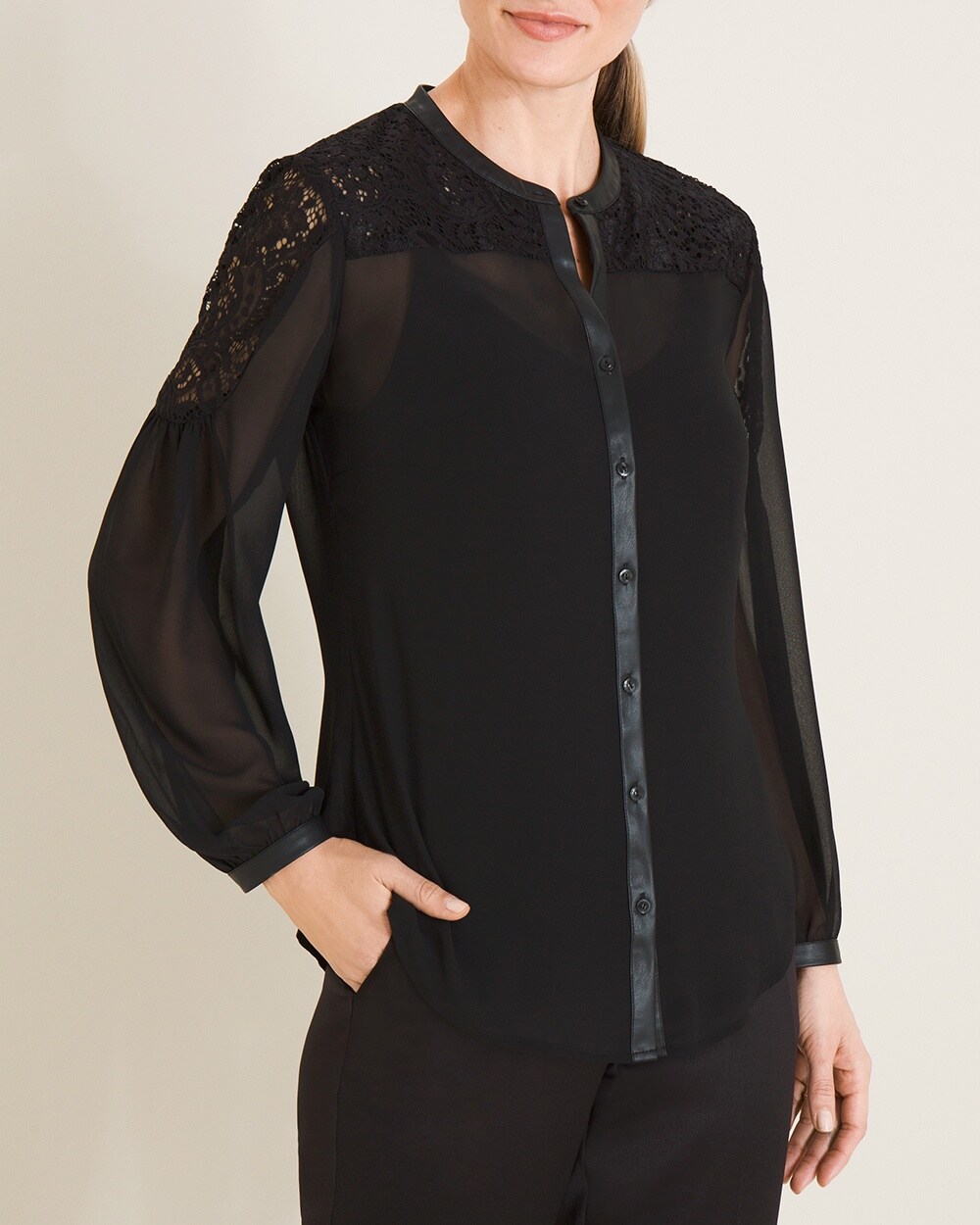Lace and Faux-Leather Blouse