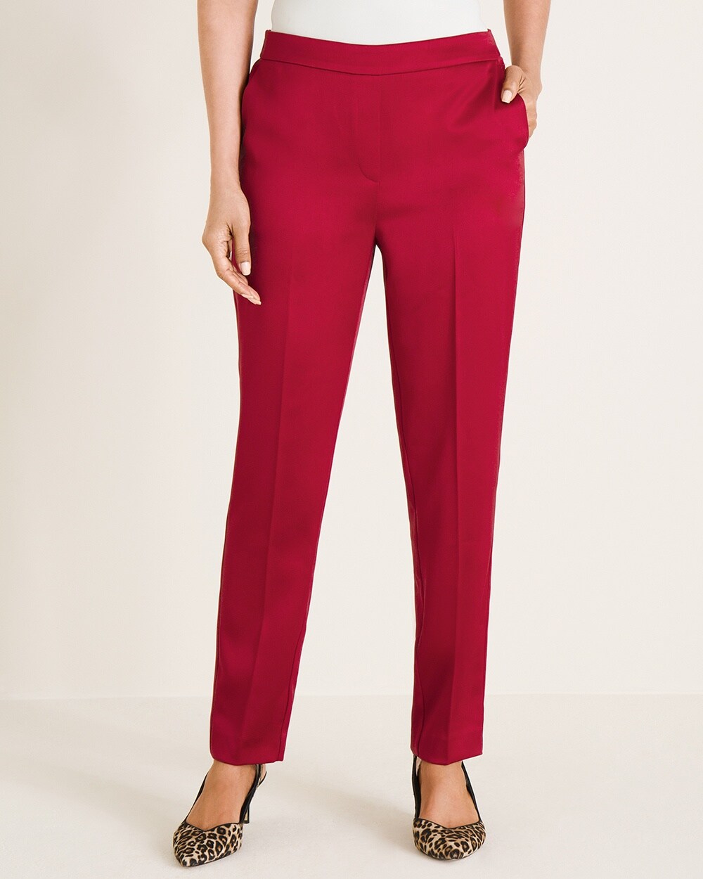 Pull-On Satin Tapered Ankle Pants