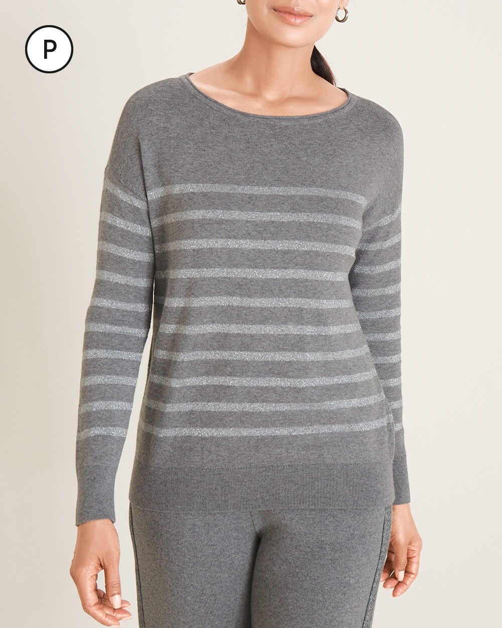 Zenergy Petite Cotton-Cashmere Blend Lurex Stripe Sweater