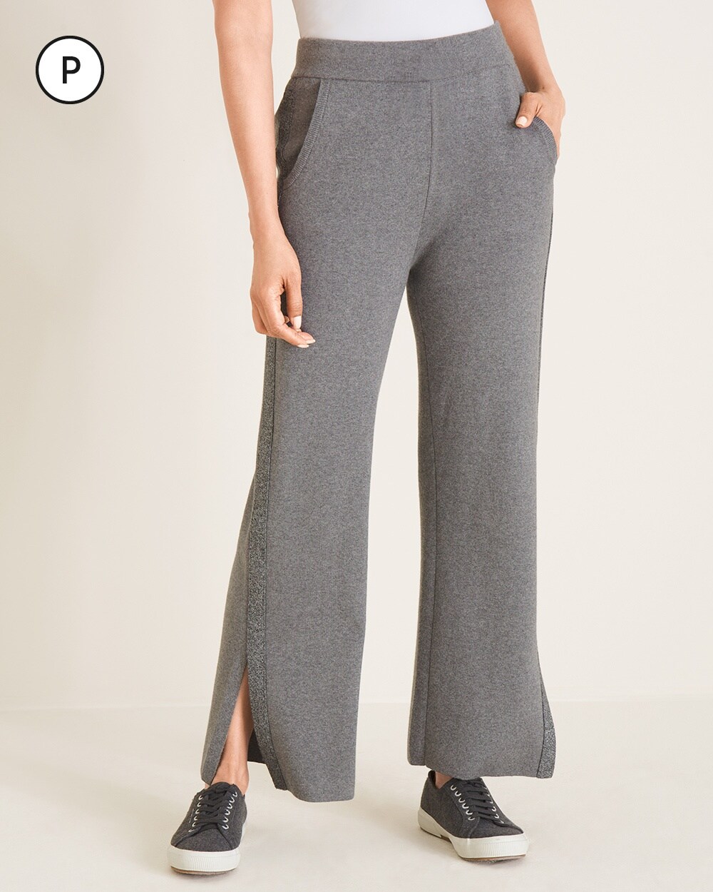Zenergy Petite Cotton-Cashmere Blend Lurex Stripe Pants