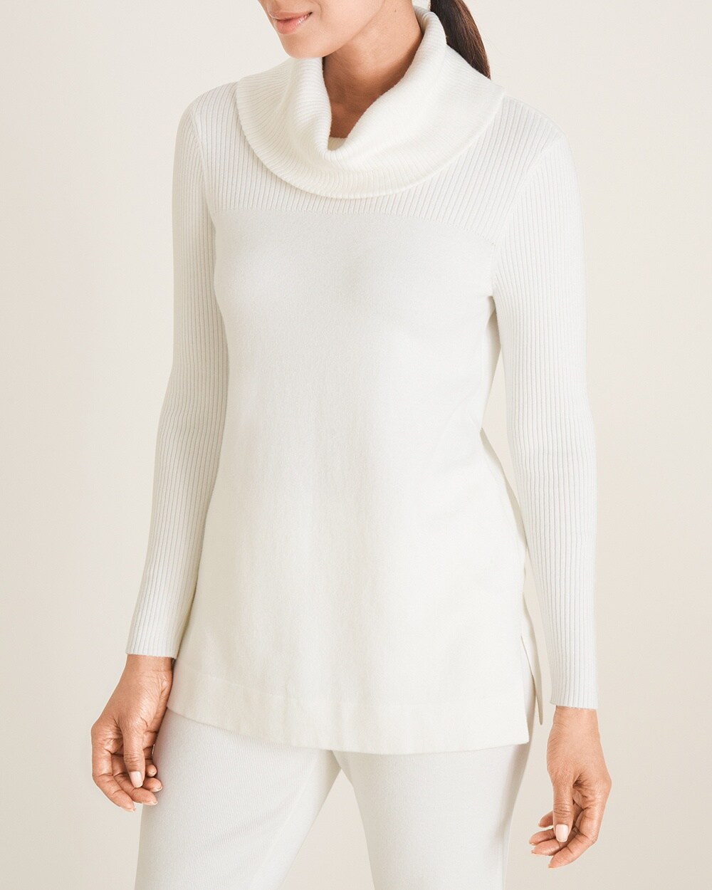Zenergy Cotton-Cashmere Blend Ribbed Cowl-Neck Tunic