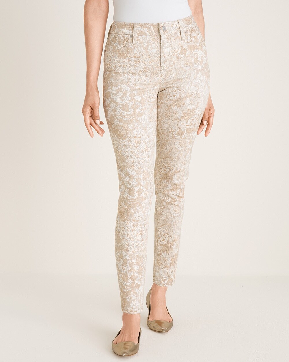 So Slimming Lace-Print Girlfriend Ankle Jeans
