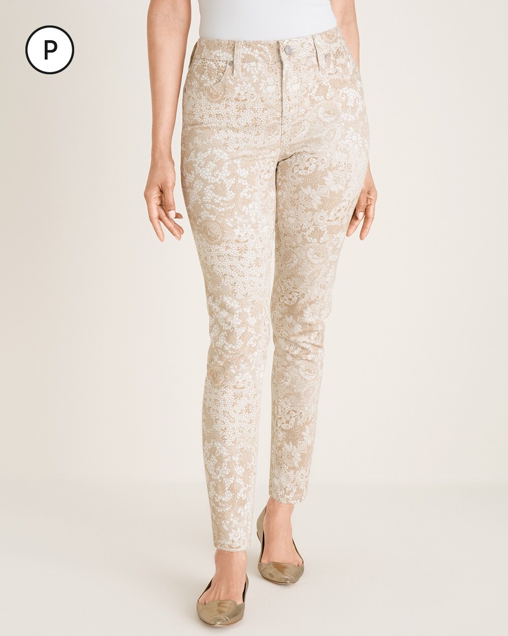 So Slimming Petite Lace-Print Girlfriend Ankle Jeans