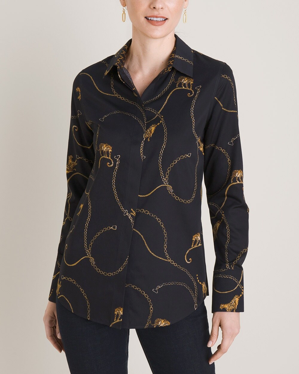 No-Iron Sateen Leopard-Print Cotton Shirt